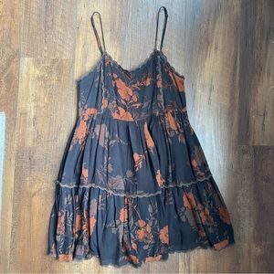 Urban Outfitters brown and orange floral sleeveless mini dress